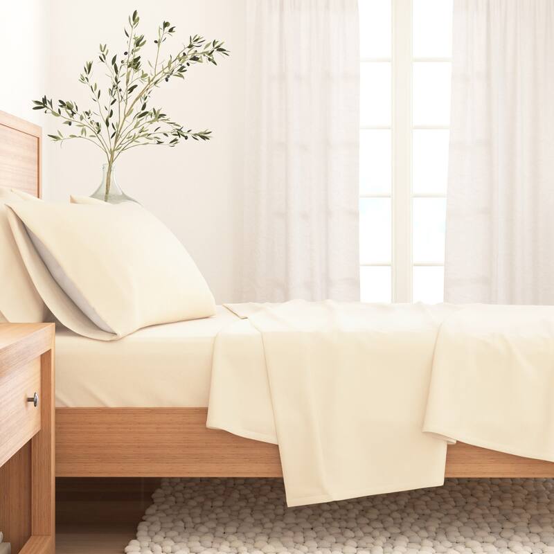 Linery & Co. Turkish Cotton Double-Brushed Solid Color Flannel Bed Sheet Set