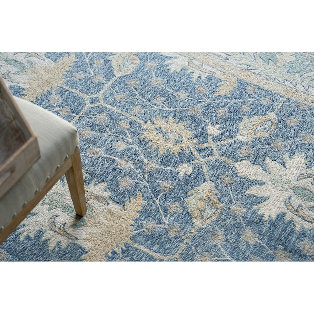Exquisite Rugs Claremont Oushak Handmade Hand-tufted New Zealand Wool on Canvas Blue/Ivory Area Rug