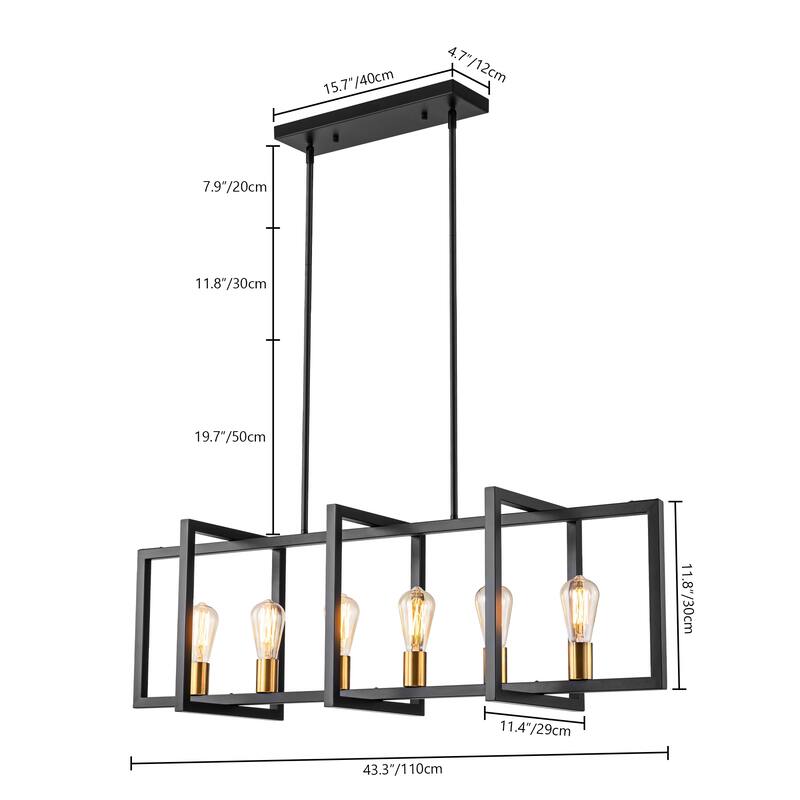 Black or Gold Farmhouse Rustic Kitchen Island Pendant Chandelier for Dining Room
