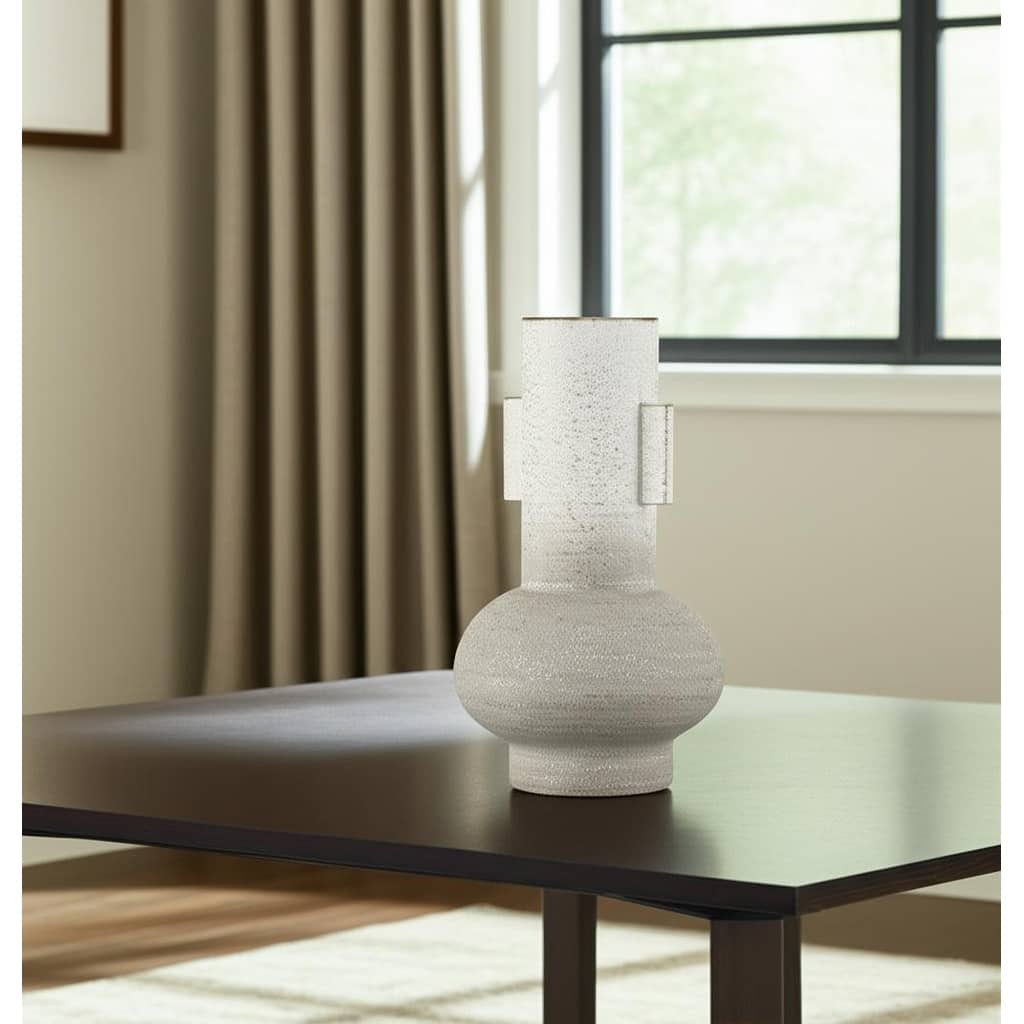 13" Off White And Gold Metal Table Vase - 7.87