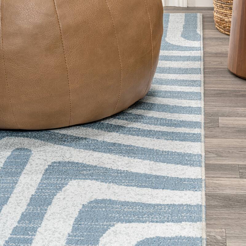 JONATHAN Y Kallax Abstract Two-Tone Low-Pile Machine-Washable Blue/Cream Area Rug