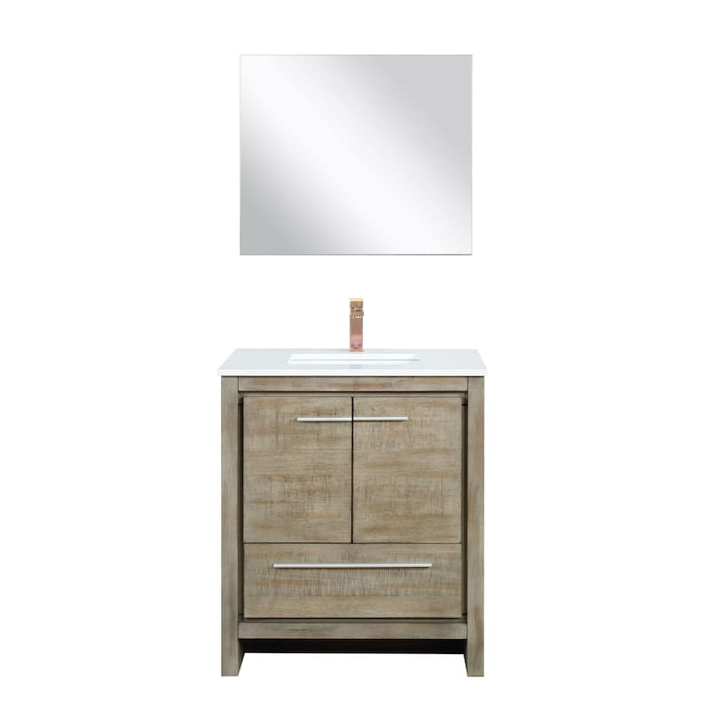Lafarre Bath Vanity with Cultured Marble Top, Sink, Mirror and Rose Gold Faucet