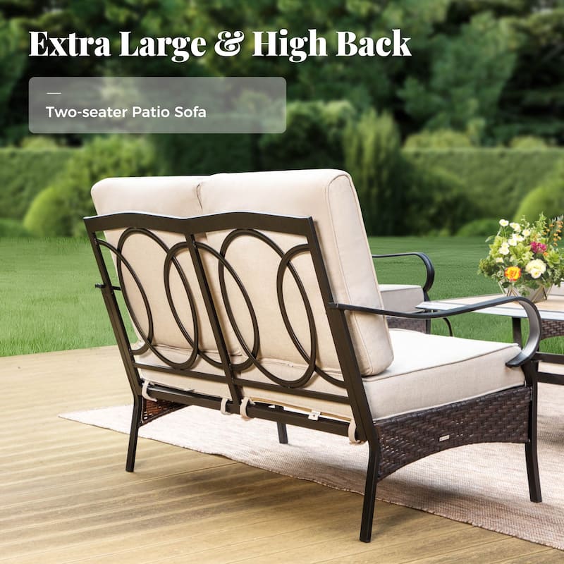 MAISON ARTS Modern Outdoor Patio Furniture Set with Waterproof Cushions - 5-Piece Wicker & Metal Conversation Set