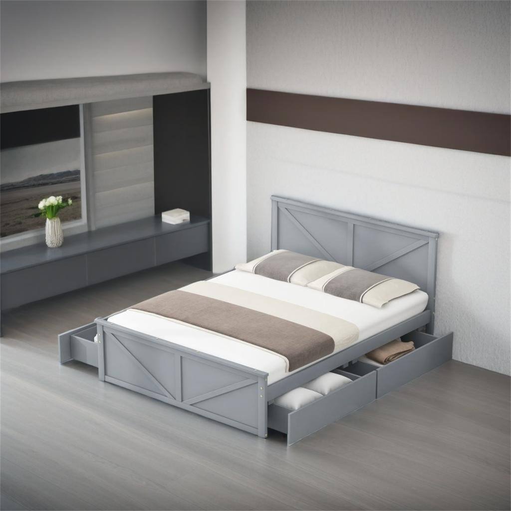 Queen Size Wooden Platform Bed