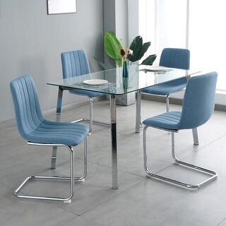 Set of 4 Modern Upholstered Dining Chairs with Silver Metal Legs - Bed ...