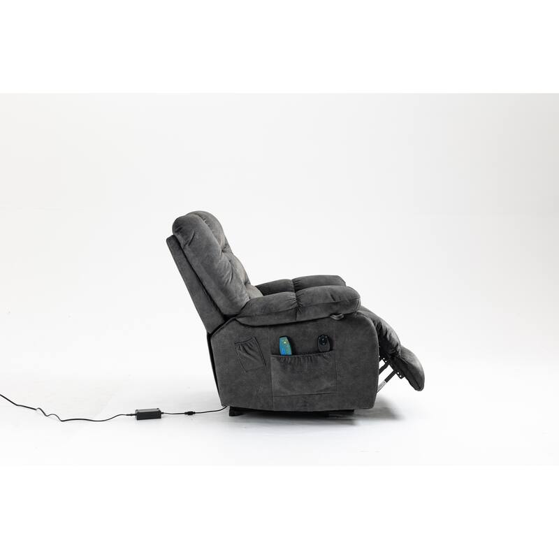 Power Lift Recliner Chair with Massage & Heat, Velvet Upholstered Electric Recliner, Lounge Sofa Chair with Side Pockets