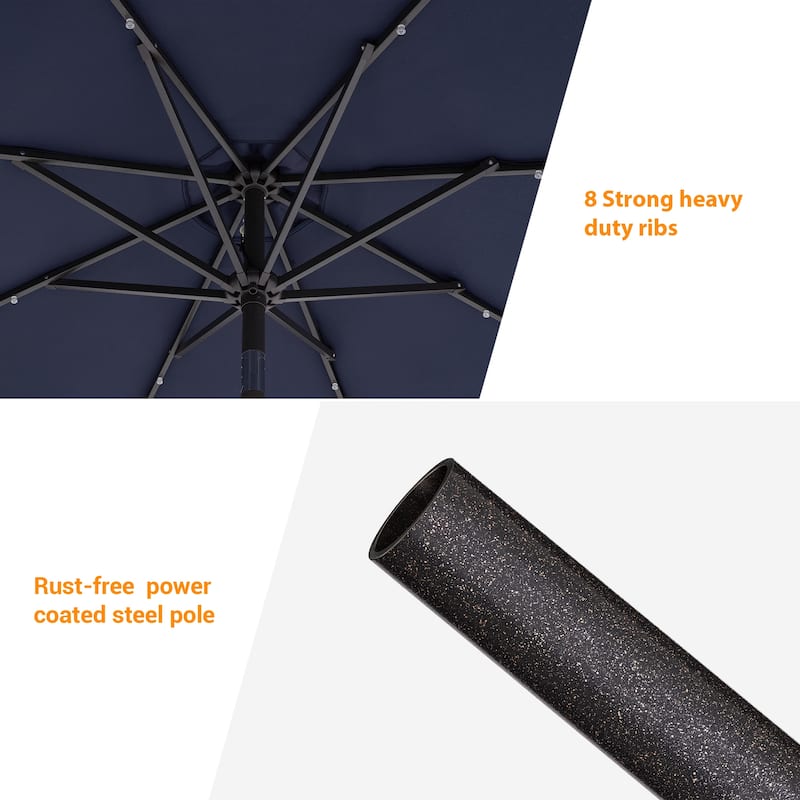 BONOSUKI LED Patio 9Ft Market Umbrella,Outside Deck Table Umbrella