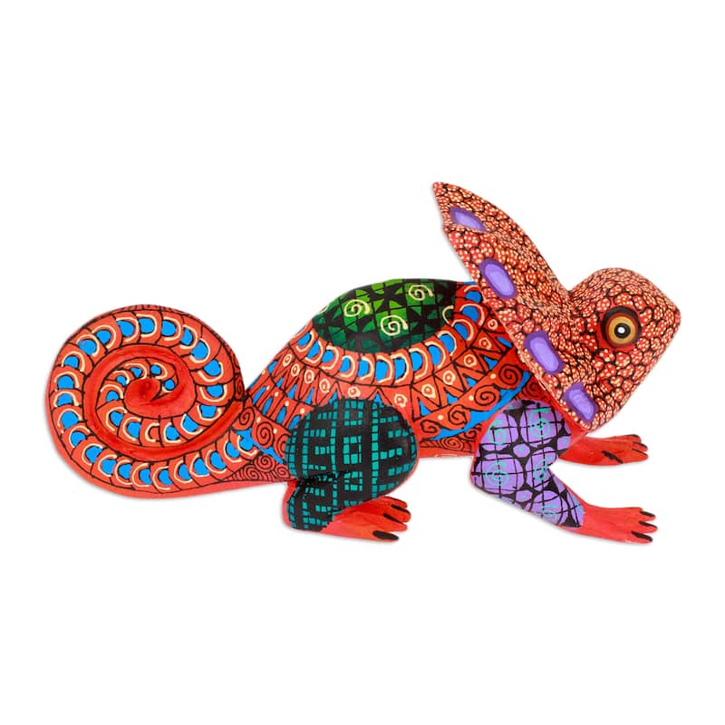 Novica Handmade Chameleonic Strawberry Wood Alebrije Figurine