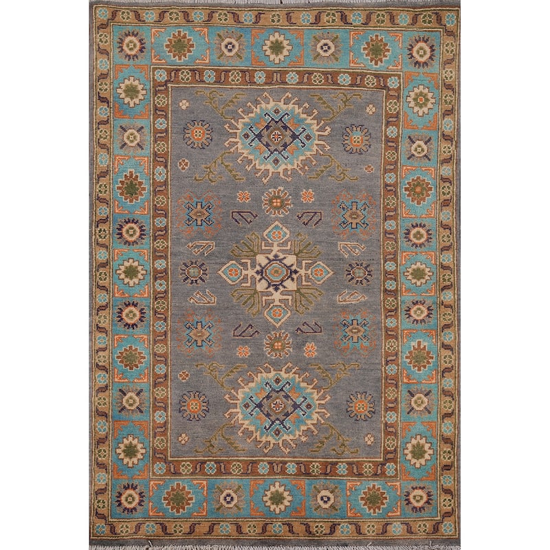Kazak Accent Rug Hand-Knotted Oriental Wool Carpet - 3'4" x 4'10"