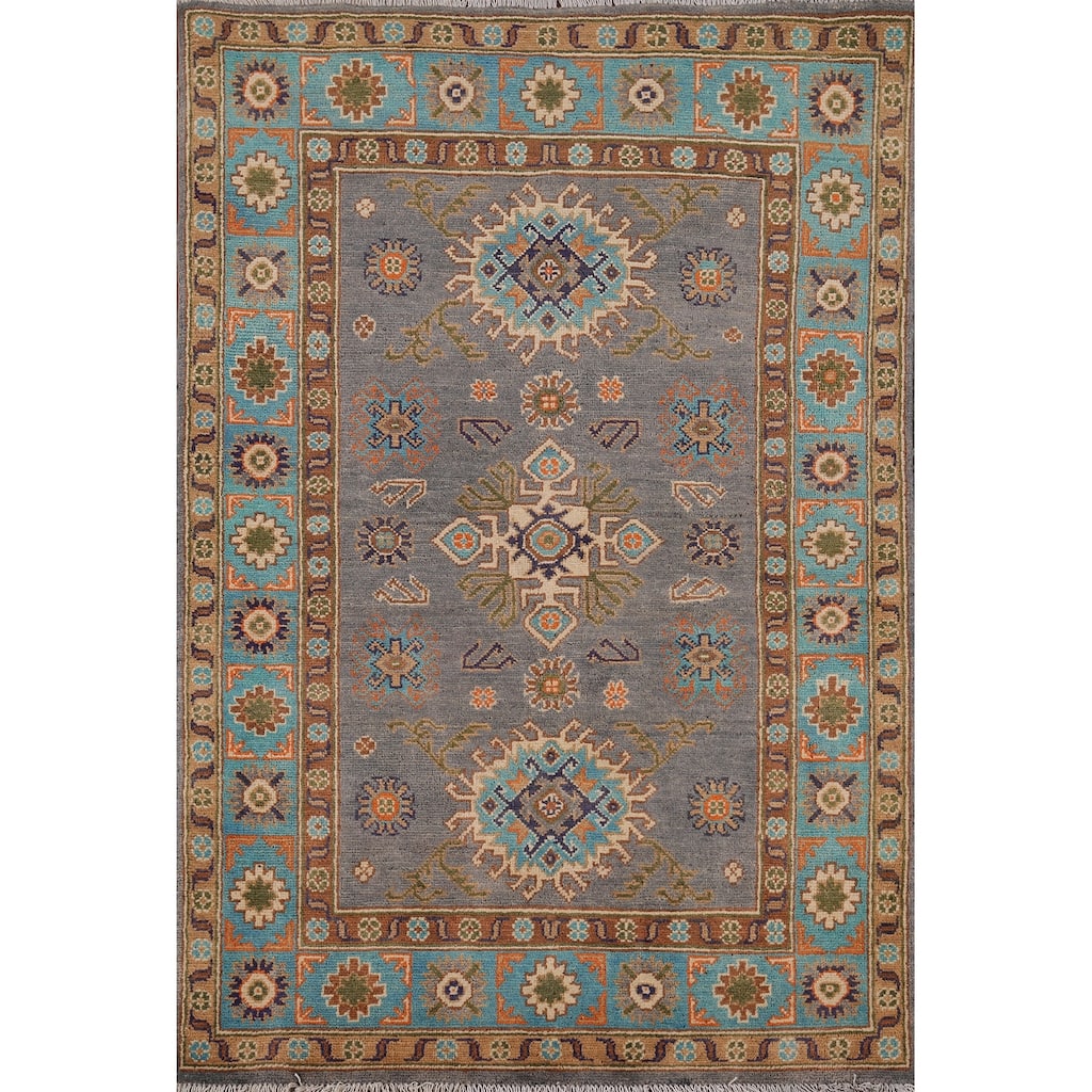 Kazak Accent Rug Hand-Knotted Oriental Wool Carpet - 3'4" x 4'10"