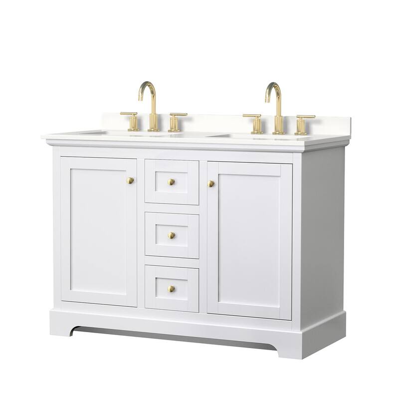 Wyndham Collection WCV232348D-QTZ-US3MXX Avery 48" Free Standing - White / White Quartz Top / Brushed Gold Hardware