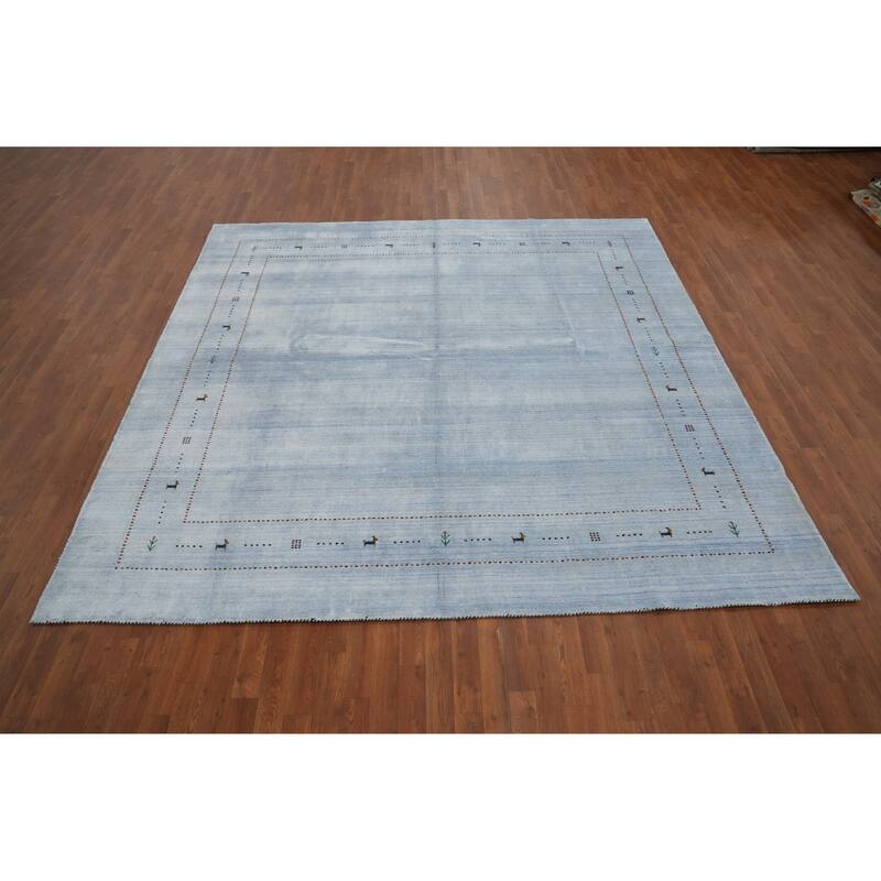 Hand Knotted Oriental 100% Wool Carpet Tribal Animal Pictorial Navy Blue & Blues Gabbeh Area Rug - 9' 1'' X 9' 0''