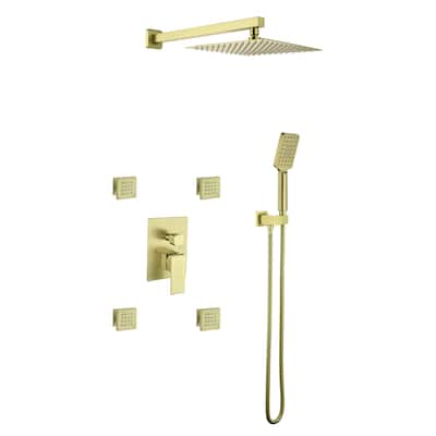 Wall Mount Shower Faucet with Body Jets Brass 3-Setting Spray Complete Shower System with Pressure Balance Valve