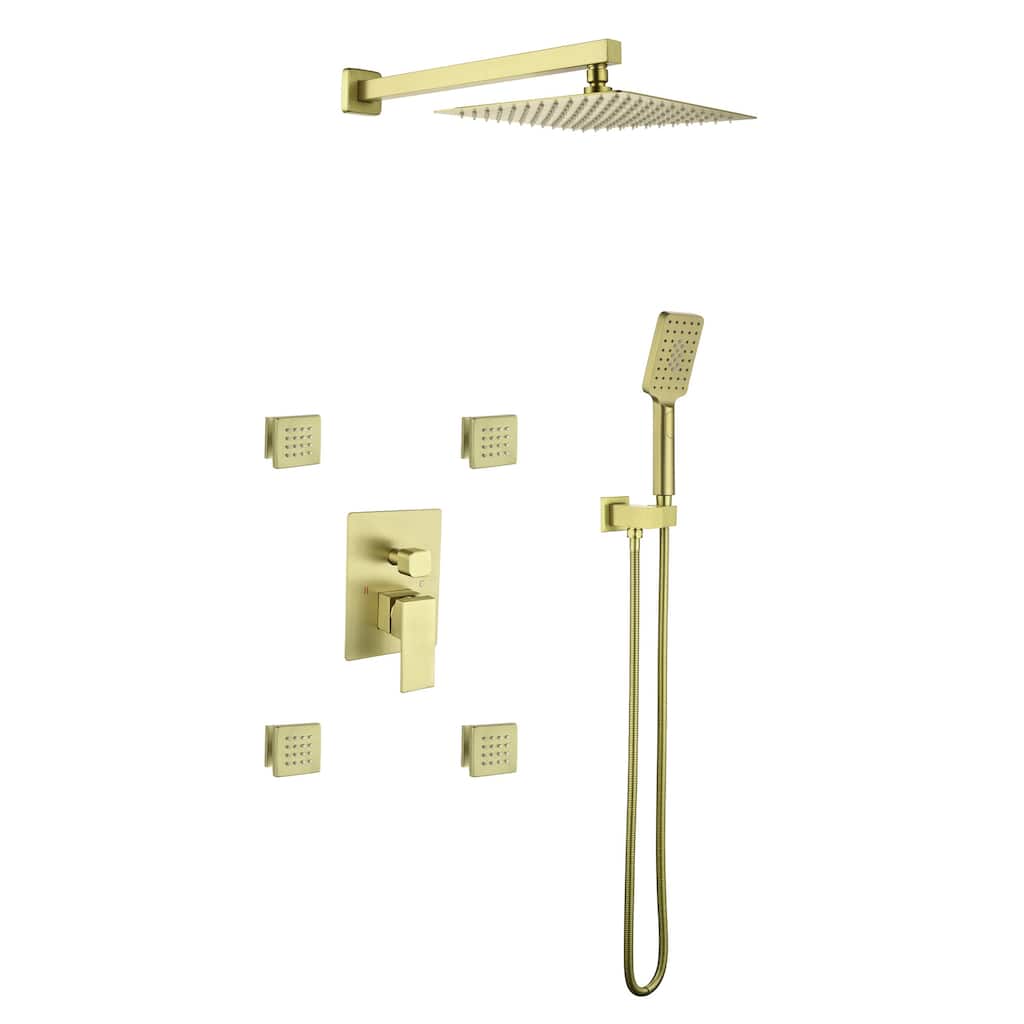 Wall Mount Shower Faucet with Body Jets Brass 3-Setting Spray Complete Shower System with Pressure Balance Valve