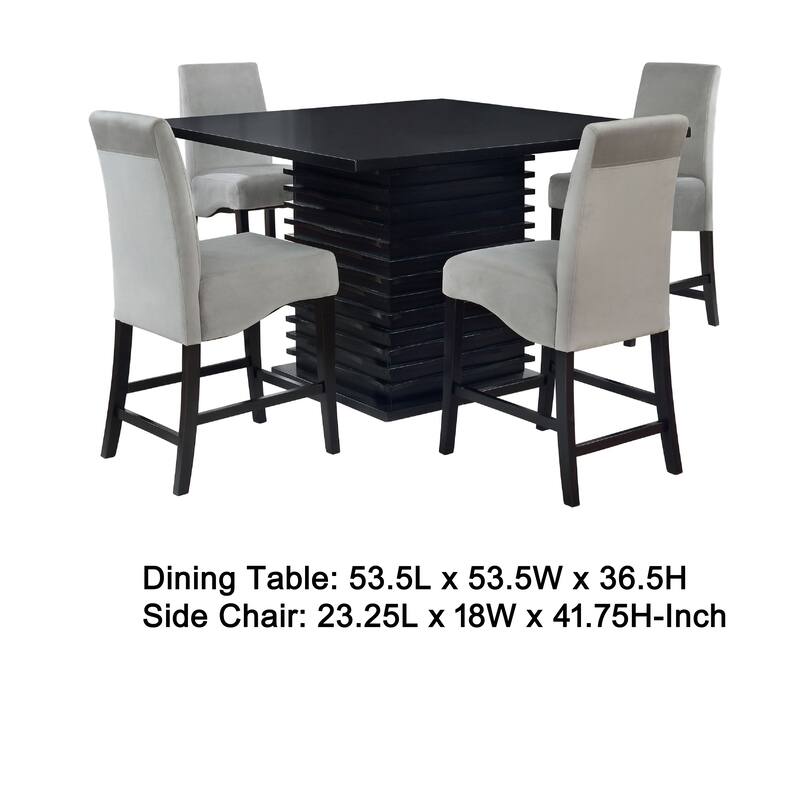 Tela 5pc Counter Height Dining Set, Black Wood Table, 4 Gray Chairs
