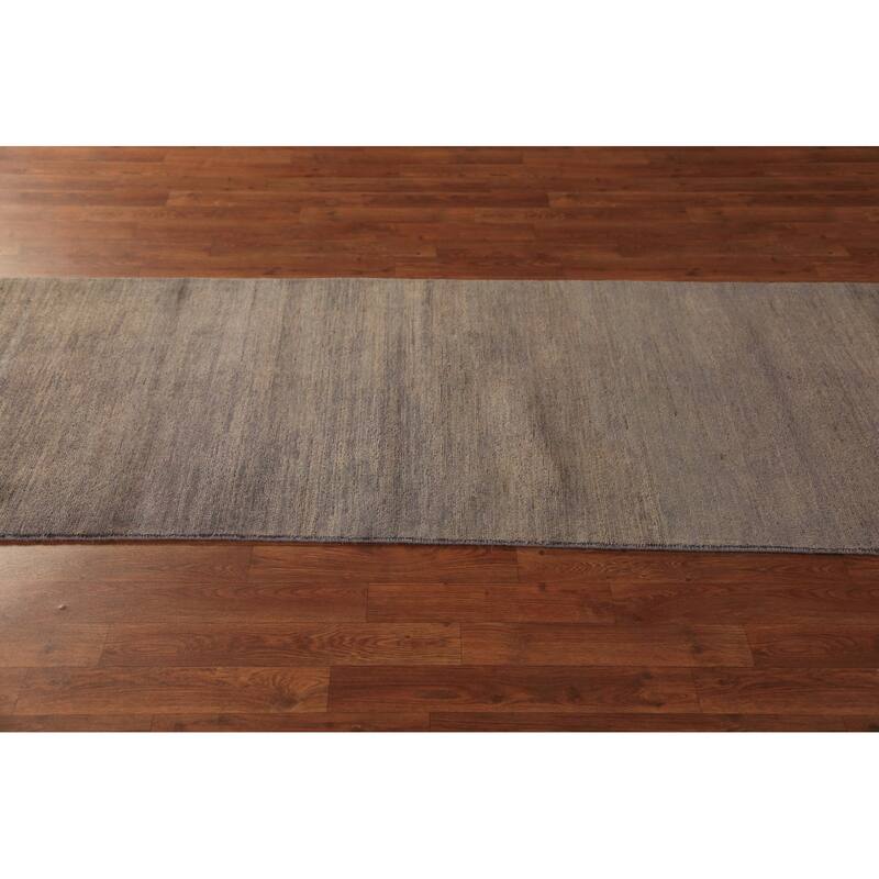 Brown & Gray Modern Gabbeh Runner Rug Handmade Wool Carpet - 2'10" x 9'6"