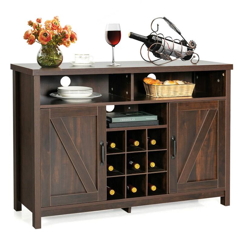 Gymax Buffet Storage Cabinet Farmhouse Sideboard w/9-Bottle Wine Rack