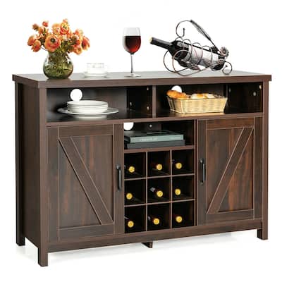 Gymax Buffet Storage Cabinet Farmhouse Sideboard w/9-Bottle Wine Rack