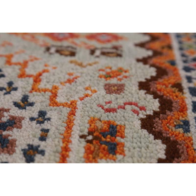 Hand Knotted Oriental 100% Wool Carpet Traditional Geometric Green Heriz (serapi) Runner Rug - 8' 2'' X 2' 6''