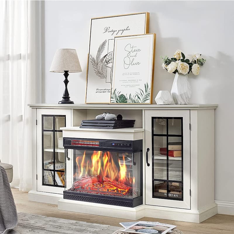 59 inch TV Stand & 24 inch 3 Sided Glass Electric Fireplace