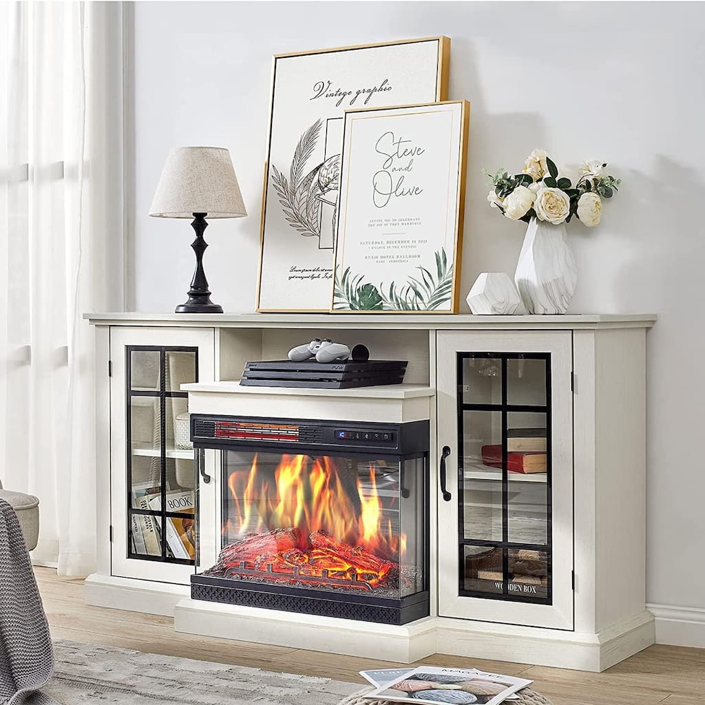 59 inch TV Stand & 24 inch 3 Sided Glass Electric Fireplace