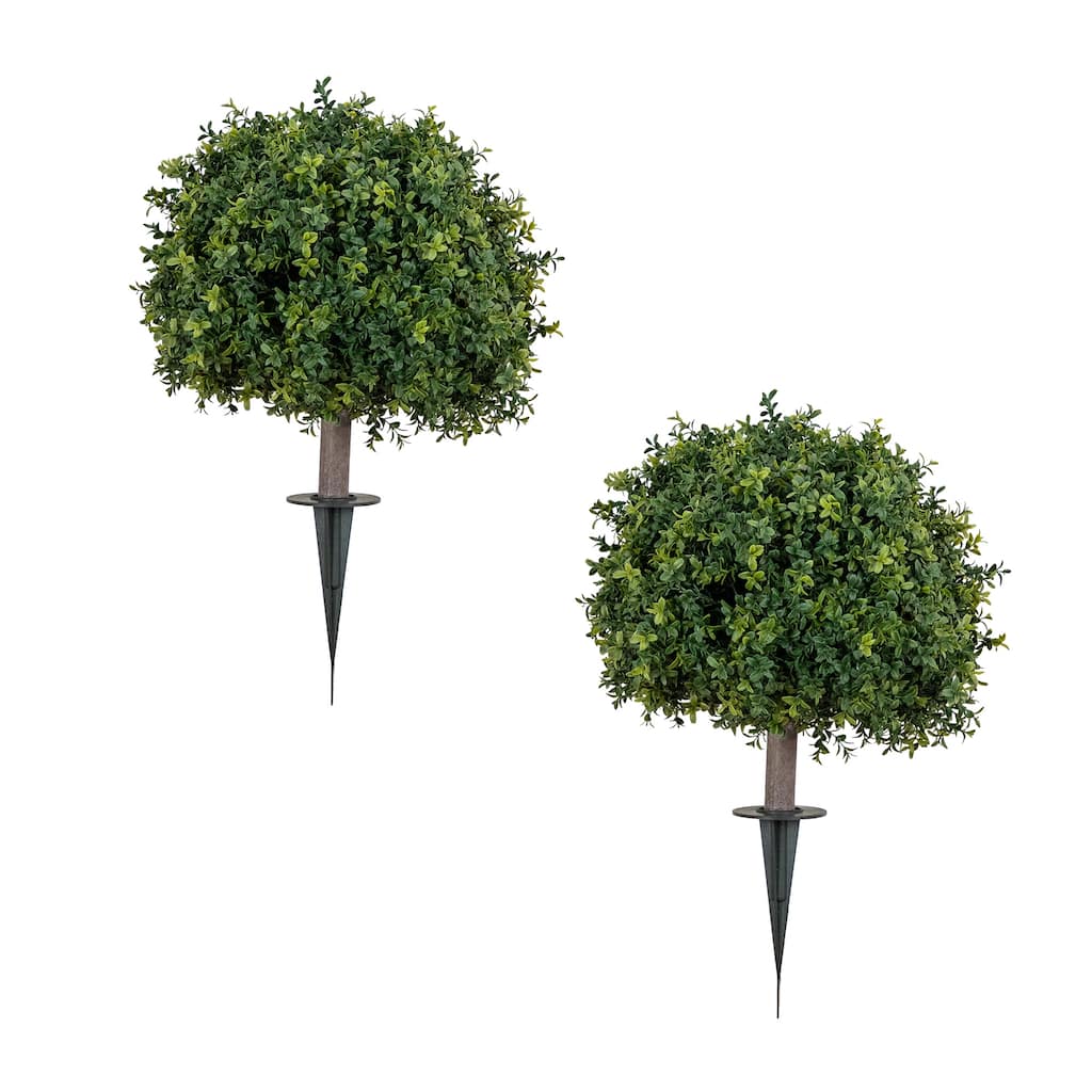 27-in UV Resistant Boxwood Topiary with Ground Stake - Set of 2