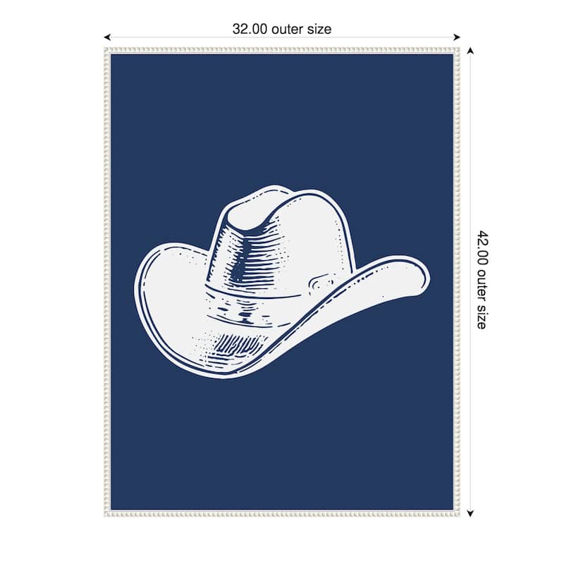 Navy Blue Cowboy Hat by Jolly and Dash Framed Canvas Wall Art Print - Sylvie Beaded White - 32 x 42 in