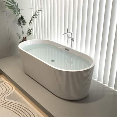 59" Freestanding Bathtub Soaking Tubs,Fluted style-Gloss White Bathtub