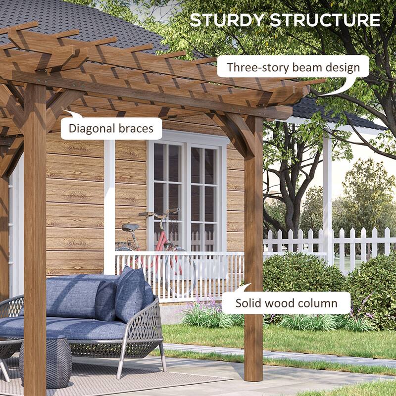 Outsunny 12' x 10' Outdoor Pergola, Wood Gazebo Grape Trellis with Stable Structure for Garden, Patio, Backyard, Deck