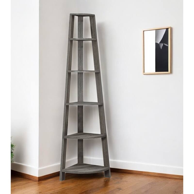 HomeRoots 71" Taupe Wood Five Tier Corner Bookcase - 22.5