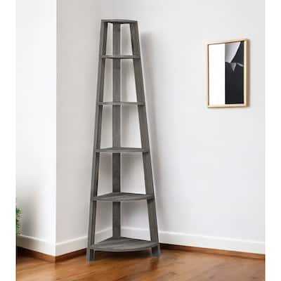 HomeRoots 71" Taupe Wood Five Tier Corner Bookcase - 22.5