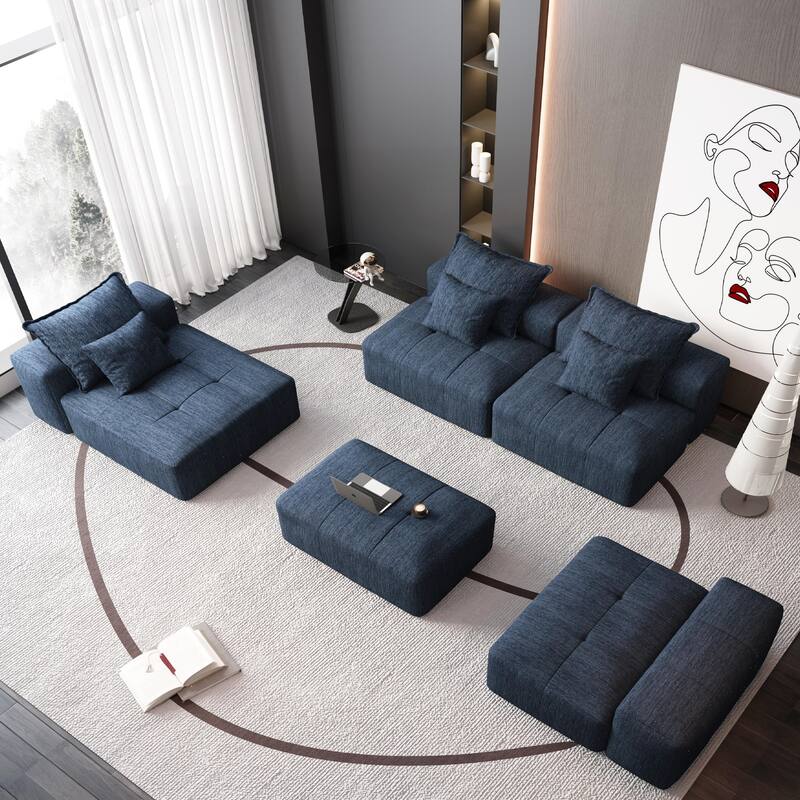 Modern Oversized Modular Sectional Sofa, Sparkling Chenille, 6 PCS DIY, No Assembly, Blue