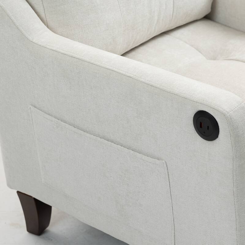 Accent Comfy Chenille Chair w/USB charging port,High-support Sponge,Wide Backrest, Upholstered Arm Chair w/Side Storage