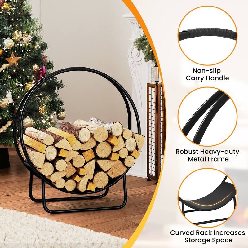 Gymax 20'' Round Heavy-duty Metal Curved Log Rack w/Stand for