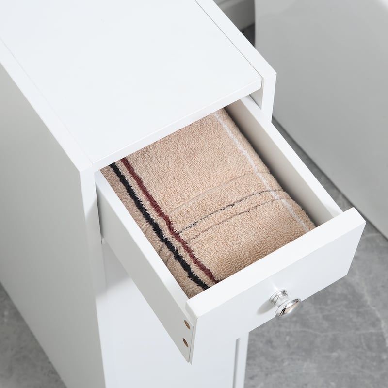 Slim Floor-Standing Storage Cabinet, All-in-One Bathroom Organizer