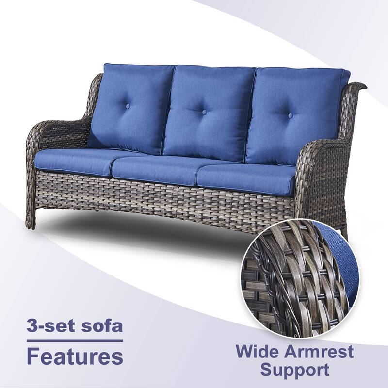 Pocassy 3-Seat Sofa Wicker Sofa PE Rattan