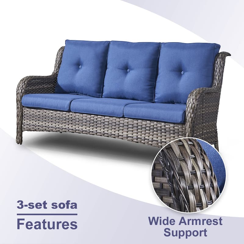Pocassy Patio Outdoor 3-Seat Sofa with Cushion