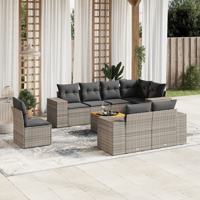 vidaXL Garden Sofa Set Black - 24.4 x 32.7 x 27.2 - Gray and dark gray Large  - form2