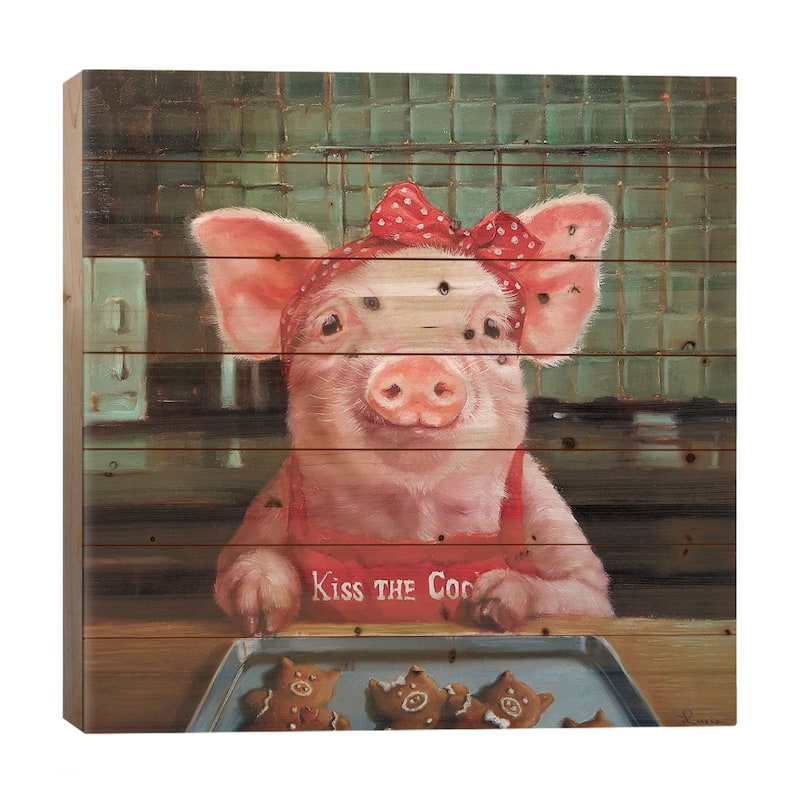 Gingerbread Pigs Print On Wood by Lucia Heffernan - Multi-Color - 26x26x1.5