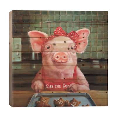 Gingerbread Pigs Print On Wood by Lucia Heffernan - Multi-Color