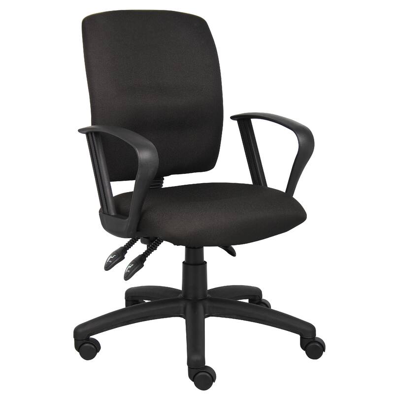 Zean Swivel Task Chair, Loops Arms, Black Crepe Fabric, Rolling