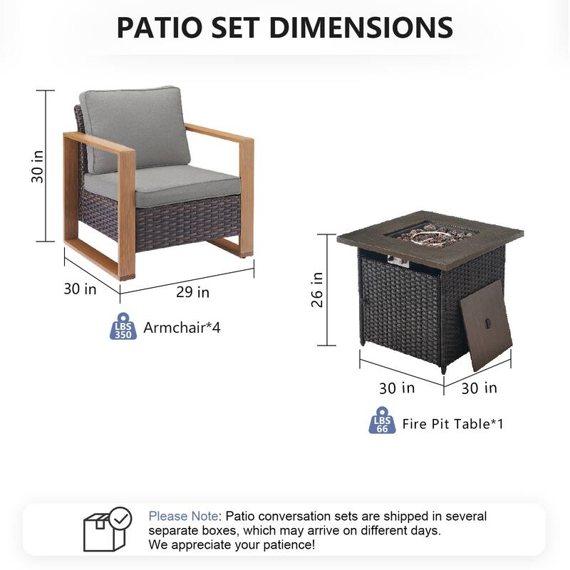 Pocassy Outdoor 30" Fire Pit Table with Sofa Swivel Chair Set