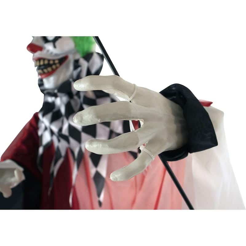 Haunted Hill Farm Life-Size Animatronic Clown, Indoor/Outdoor Halloween Decoration, Flashing Red Eyes, Poseable, Battery