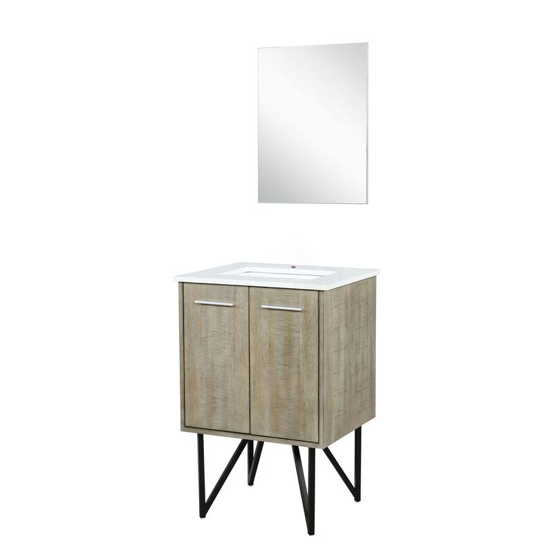24 in. Rustic Acacia Bath Vanity with Cultured Marble Top, Rose Gold Labaro Faucet, and 18 in. Mirror, Soft Close Doors