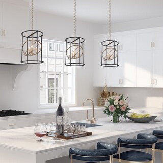 Modern Black Gold 3-Light Cyliner Foyer Chandelier for Kitchen Island -  D14