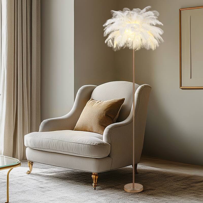 63 Inch Feather Tripod Floor Lamp With Bulbs