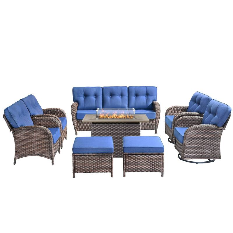 8-Piece Outdoor Sofa Chair with 41" Fire Table
