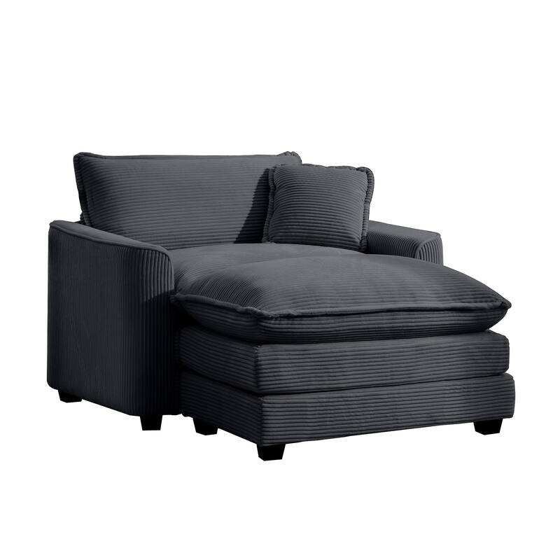 GDFStudio - Thaddeus Corduroy Single Deep Seat Sofa with Footstool and Pillow