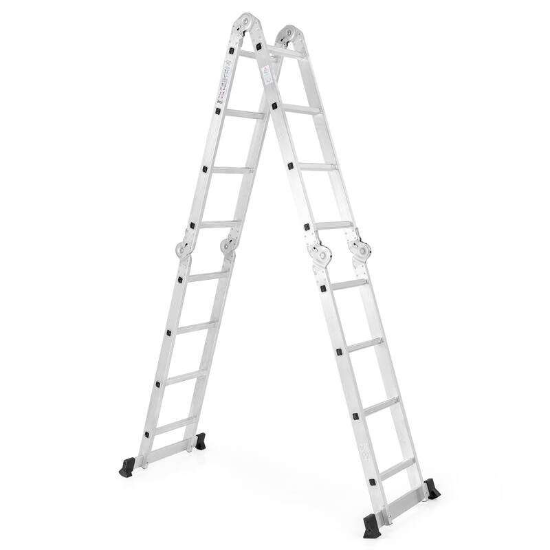 Gymax 7-in-1 Multifunctional Ladder w/Safe Locking Hinge & Anti-Skid - Aluminum - Silver