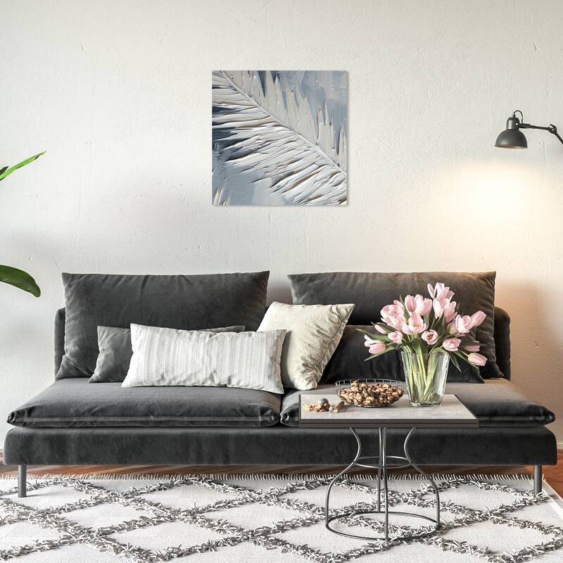 Wynwood Studio Canvas Abstract A Feather of my Wings White and Light Gray Modern & Contemporary Wall Art Canvas Print - 20 x 20
